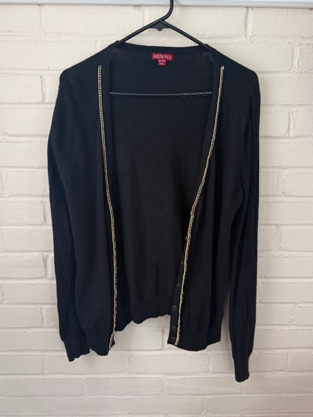 Merona | Womens Black Cardigan Gold Chain Trim | XL